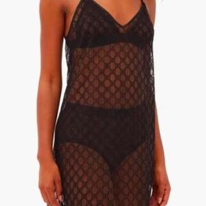 NWT Gucci Black Sheer Embroidered GG Lingerie Nightgown
